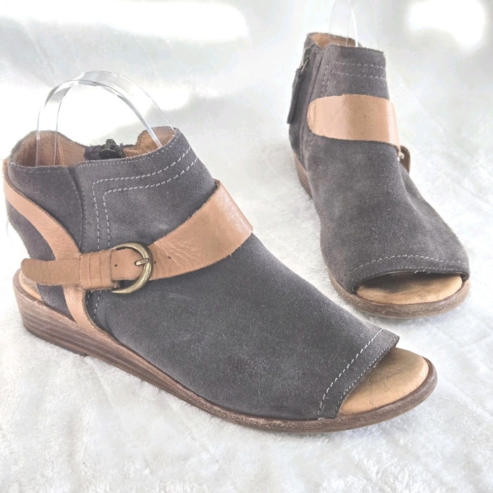 Anthropologie Gee Wawa Ankle Bootie Gray Leather Sandals Women's Sz 7 Boho